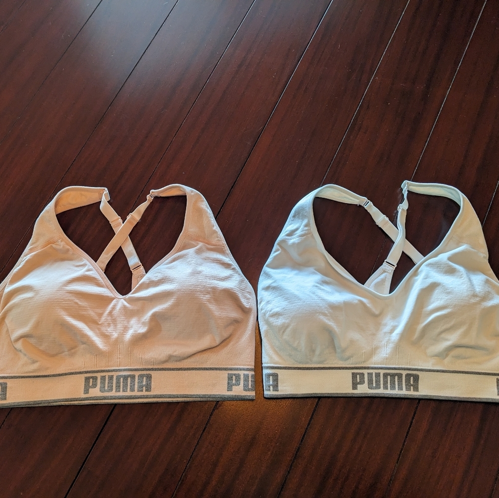 Puma Women's Adjustable Strap Sport Bras,  Size XL, Qty 2 (1 Pink, 1 White)